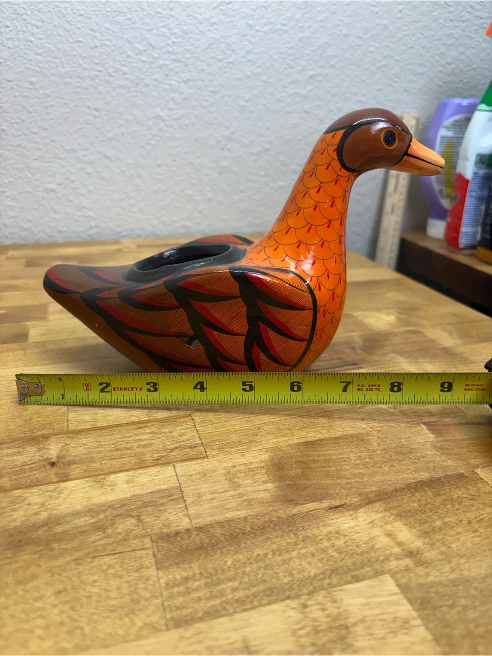Signed M Palacios Mexico Tonala Pottery Bird Bud Vase Hand Painted Folk Art